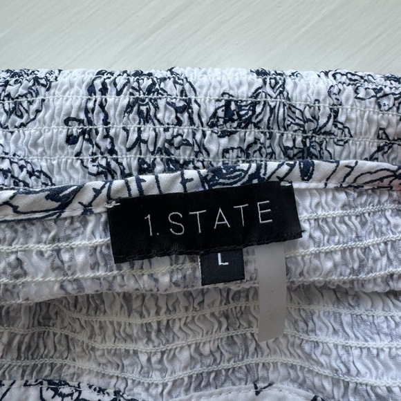 1. State Navy and White Ruched Smocked Dress - Picture 3 of 4